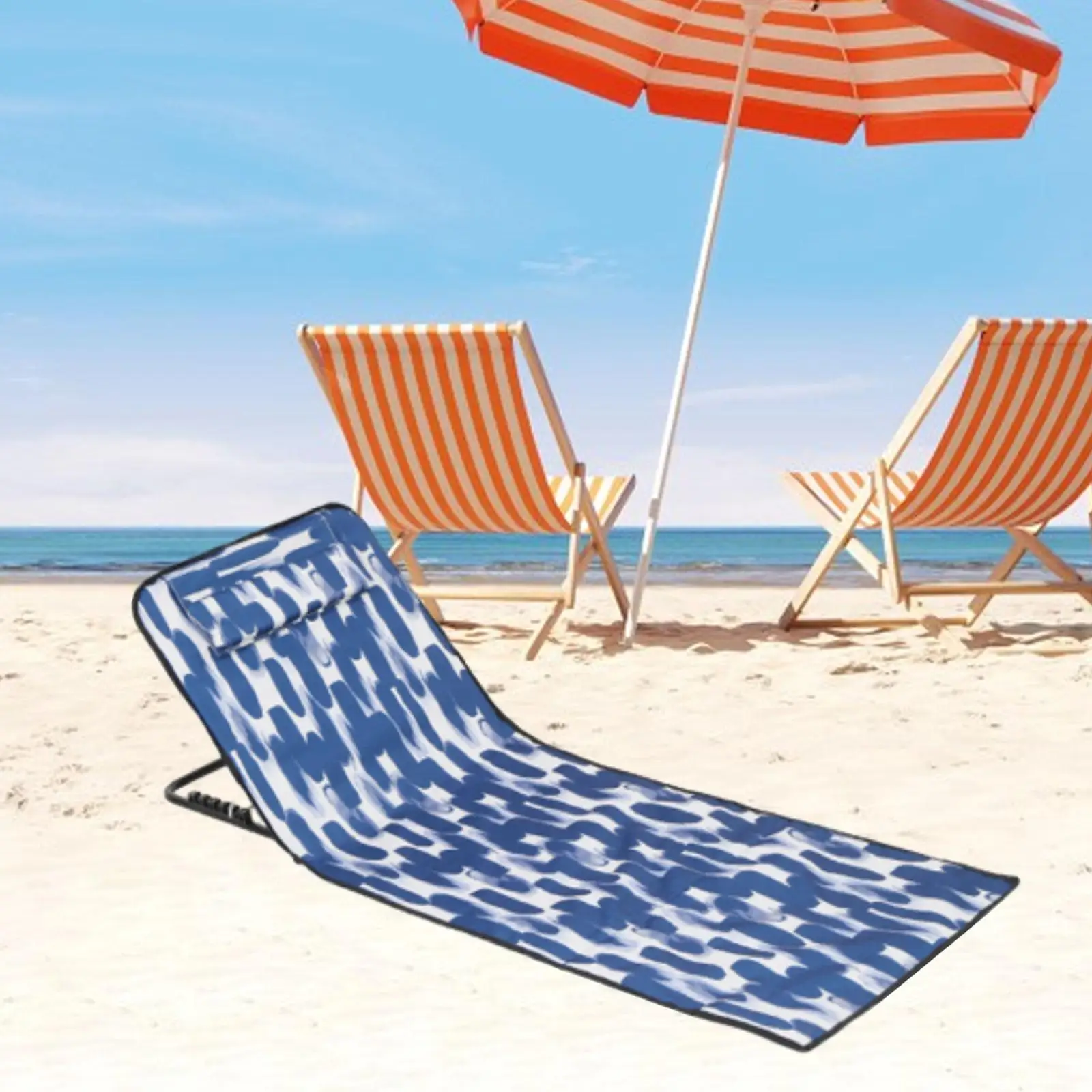 Folding Beach Chair with Adjustable Backrest Beach Mat Lounge Chair Portable Beach Lounger for Park Backyard Beach Lawn Camping