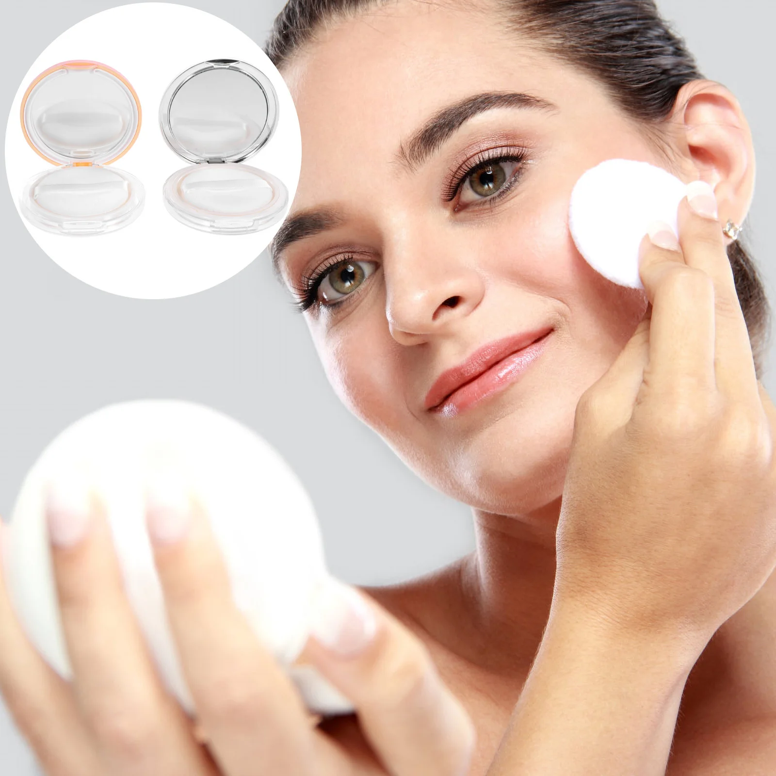 2 セットルースパウダー容器コンパクトデザイン詰め替え可能なパウダーパフボックス女性用化粧品収納旅行用美容ツール