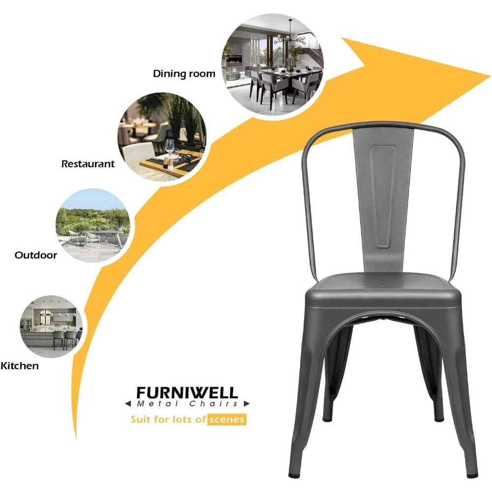 Chaises de salle à manger empilables en métal industriel, utilisation intérieure et extérieure, Tolix, cuisine, salle à manger, bistrot, lot de 4, 73