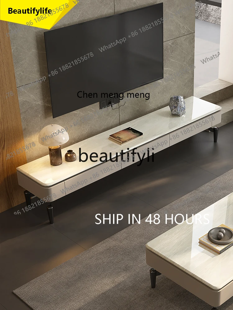 2003 Italian Style Light Luxury TV Cabinet Natural Platinum Diamond Marble Coffee Table TV Cabinet Set