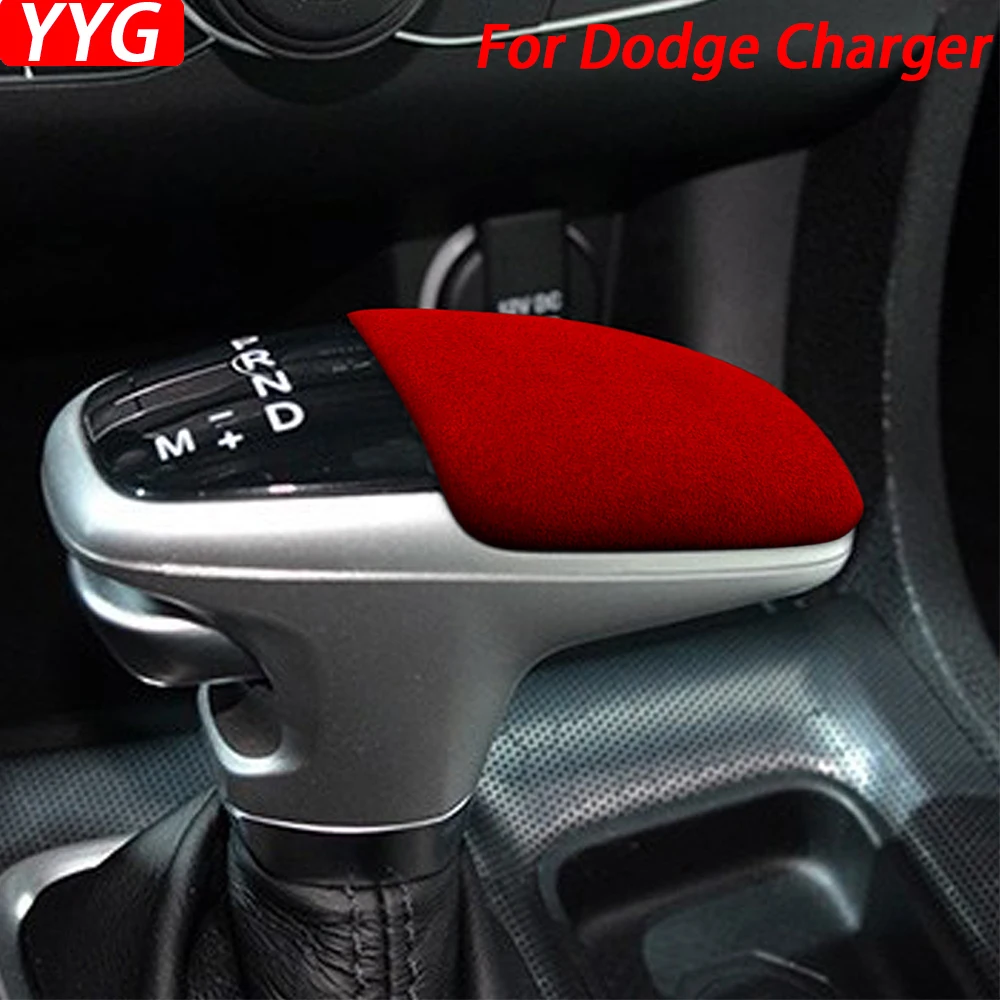 

For Dodge Charger 2016-2021 Red Suede Gear Shift Knob Panel Decorative Cover Car Interior Decoration Modification Accessories