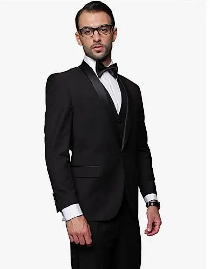 

Men's Black Luxury Tuxedos Slim Fit Groom Suit for Wedding Groomsmen Best Man Suits Mens Wedding Suits (Jacket+Pants+Vest)