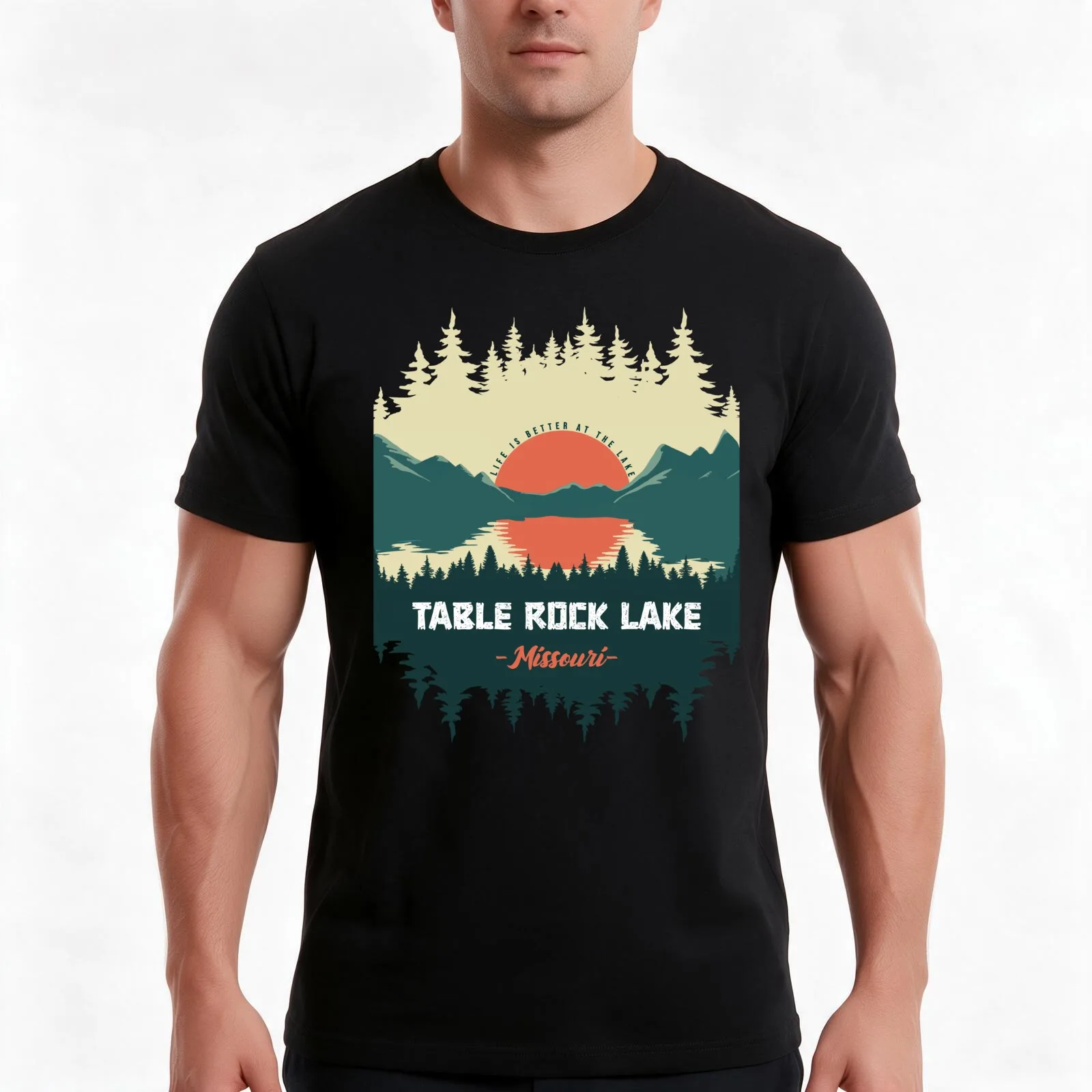 Retro Table Rock Lake Missouri T-Shirt, Summer Casual Cotton Tee, Oversized Streetwear Tops, Vintage Graphic Print, 100% Cotton