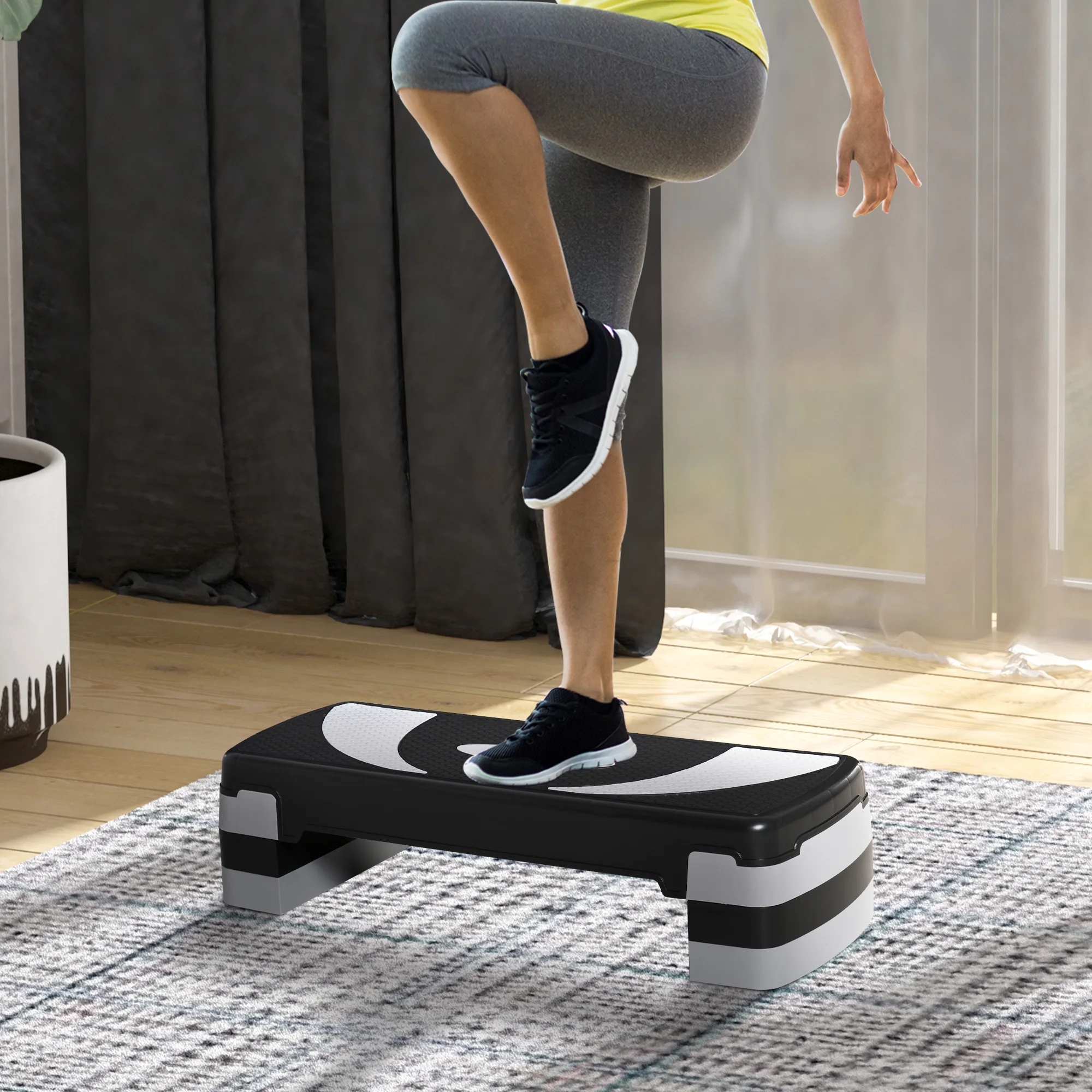HOMCOM Stepper fitness aérobic avec hauteur réglable 10/15/20 cm, surface antidérapante plastique, 80 x 31 x 20 cm, noir et gris