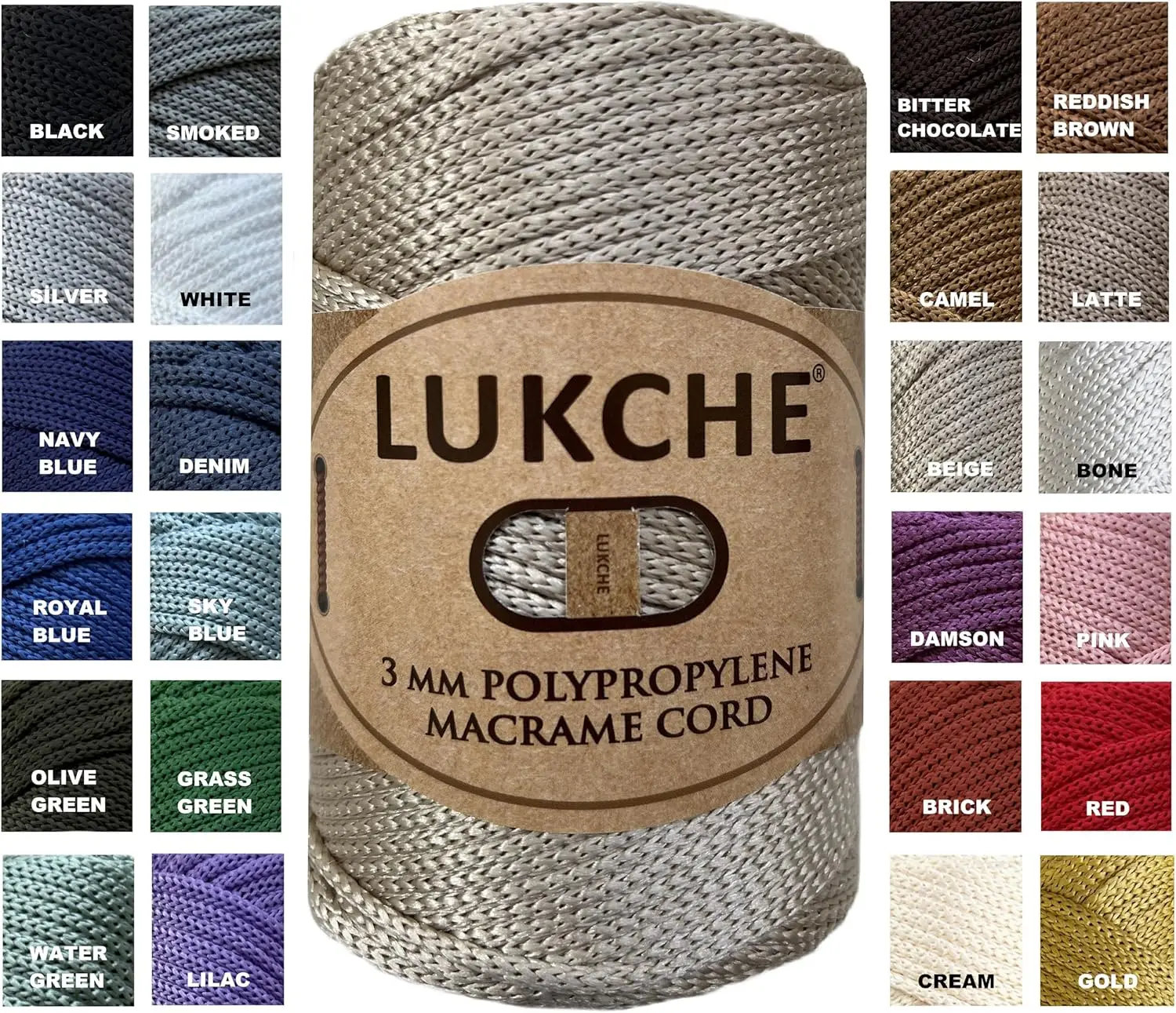 

3mm Polyester Macrame Cord 147 Yards, 8.8oz Rope for Wall Hangers, Plant Holders, Crafts in Beige