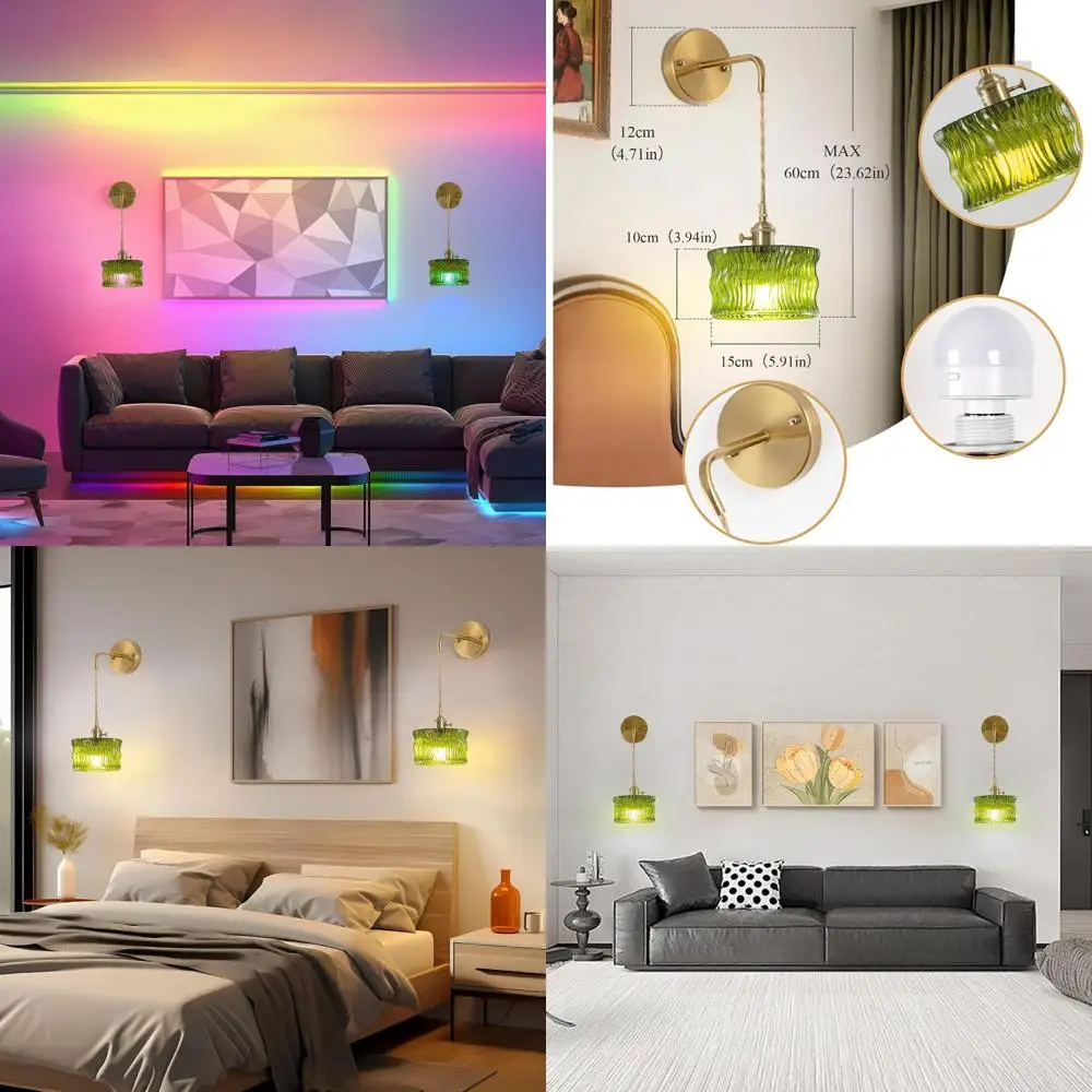 

Dual Vintage-Style Battery-Powered Wall Sconces with Remote, Adjustable Chain & RGB Lighting for Home Decor