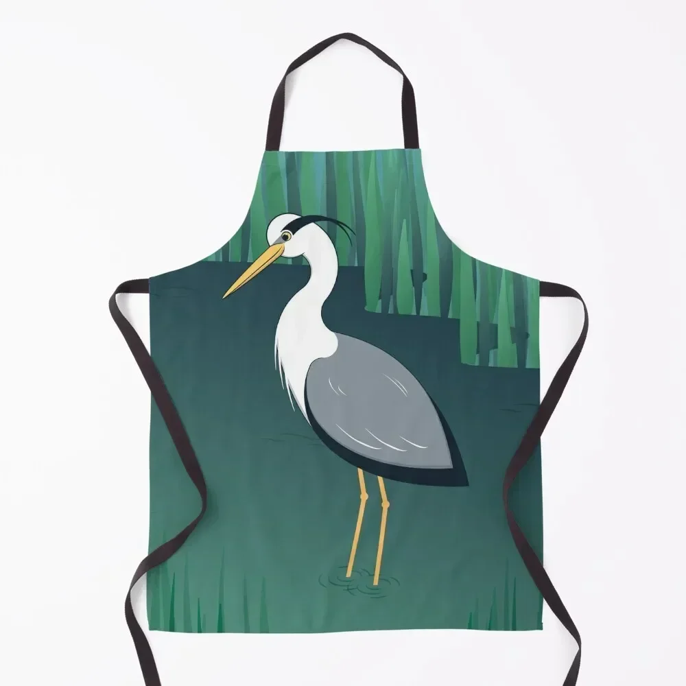 

Grey Heron Apron chef for man kitchen woman Christmas gift kitchen clothes Apron