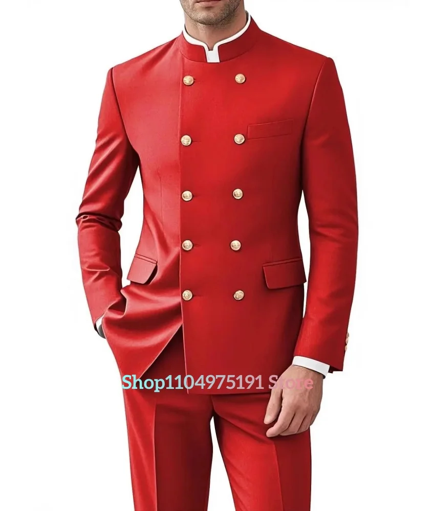 Traje Zhongshan de alta calidad; Traje occidental; Conjunto de traje casual para hombre con doble botonadura. Traje delicado de 2 piezas para hombre (chaqueta + pantalones)