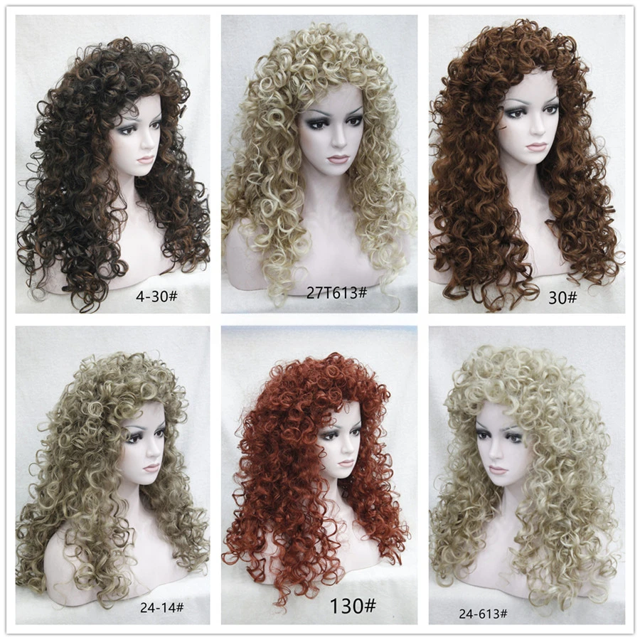 6Color Long Curly High Temperature Synthetic Hair Wigs for Black Natural Women Cosplay Wig Female