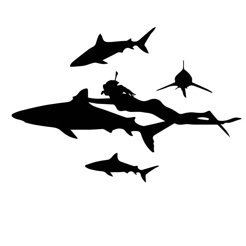 10cm*16cm Decorative Accessories Deep Sea Auto Sticker Adventure Dangerous Diving Shark Car Personality Decal Pvc Black/silver