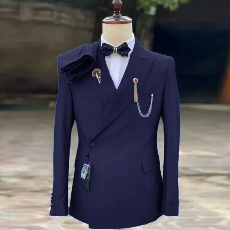 Latest Design Slim Fit Double Breasted Men Suits For Wedding Groom Tuxedos Formal Suits Best Man Prom Party Blazer Pants