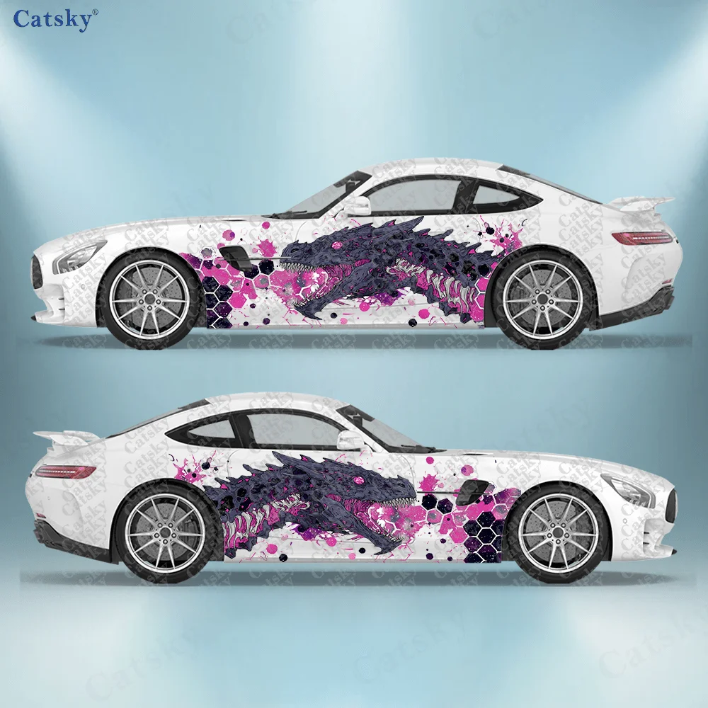

2pcs Purple Hexagon Dragon Car Sticker, Durable, Fade-Resistant, Enhance Your Vehicle's Beauty with Art Designs Car Vinyl Wrap
