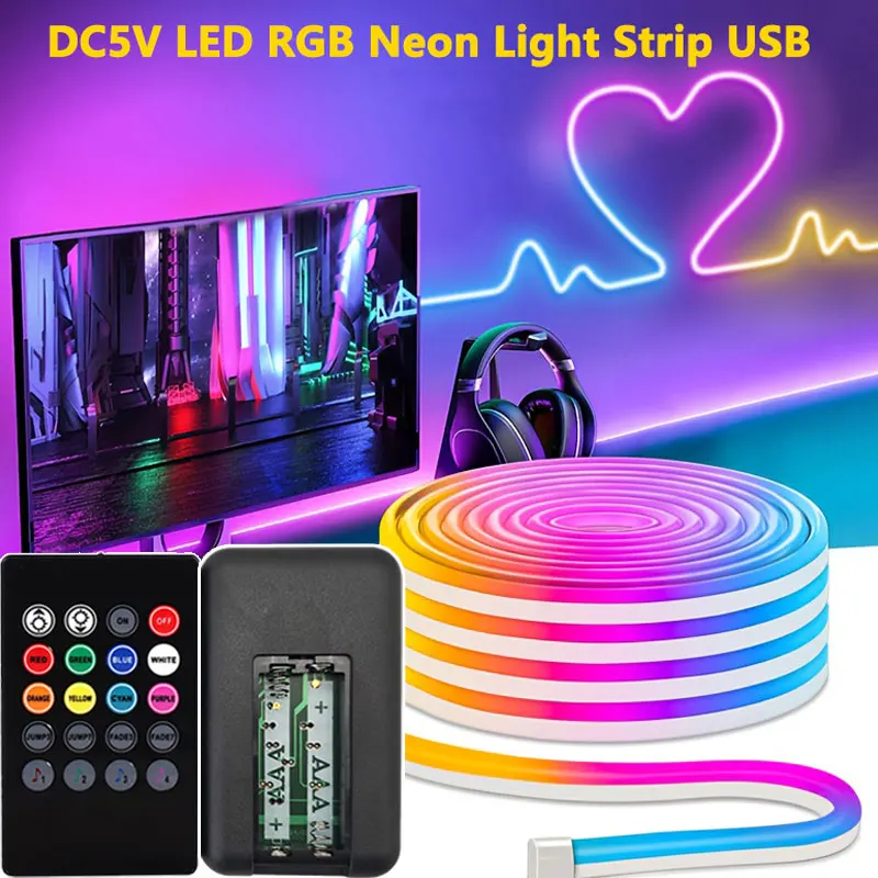 

RGB Neon Strip Lights with 20Keys Remote Flexible Ambient Lighting for Living Room Decoration