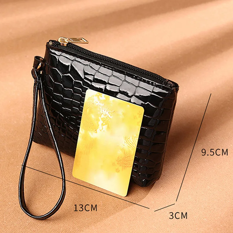 Mini Women's Wallet Crocodile Pattern Short Zipper Wrist Small Coin Bag Fashion PU Leather Ladies Card Holder Coin Purse Clutch