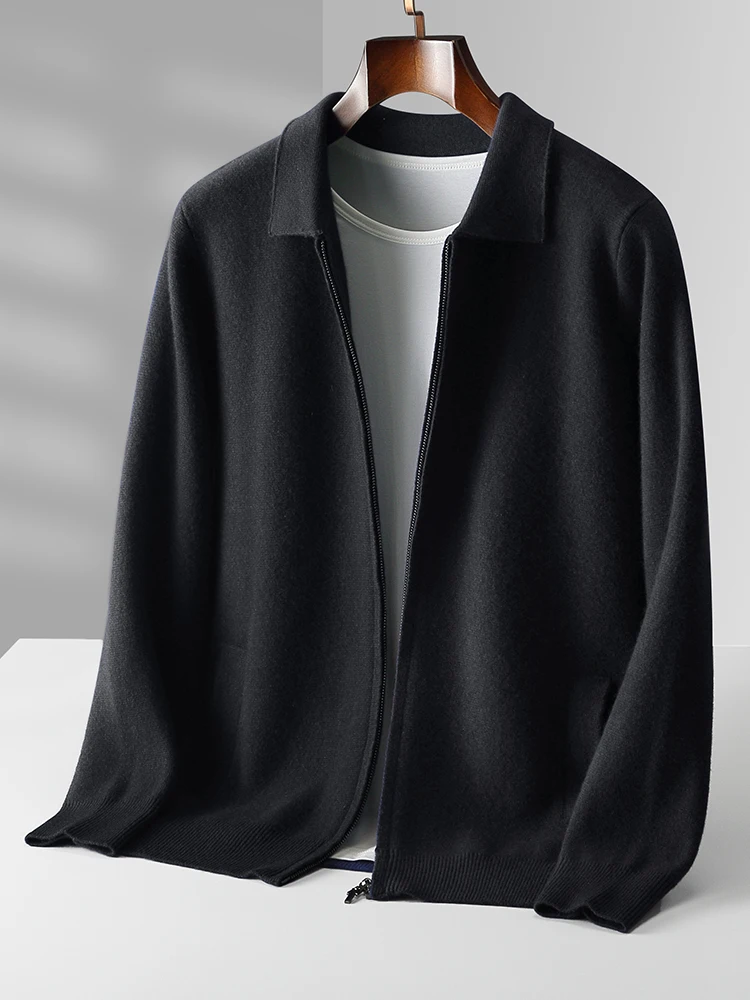 TLOML-cárdigan de lana con cremallera para hombre, Polo grueso, informal, inteligente, Otoño Invierno, suéter de Cachemira suave y cálido, abrigo, 100% de punto de lana merina