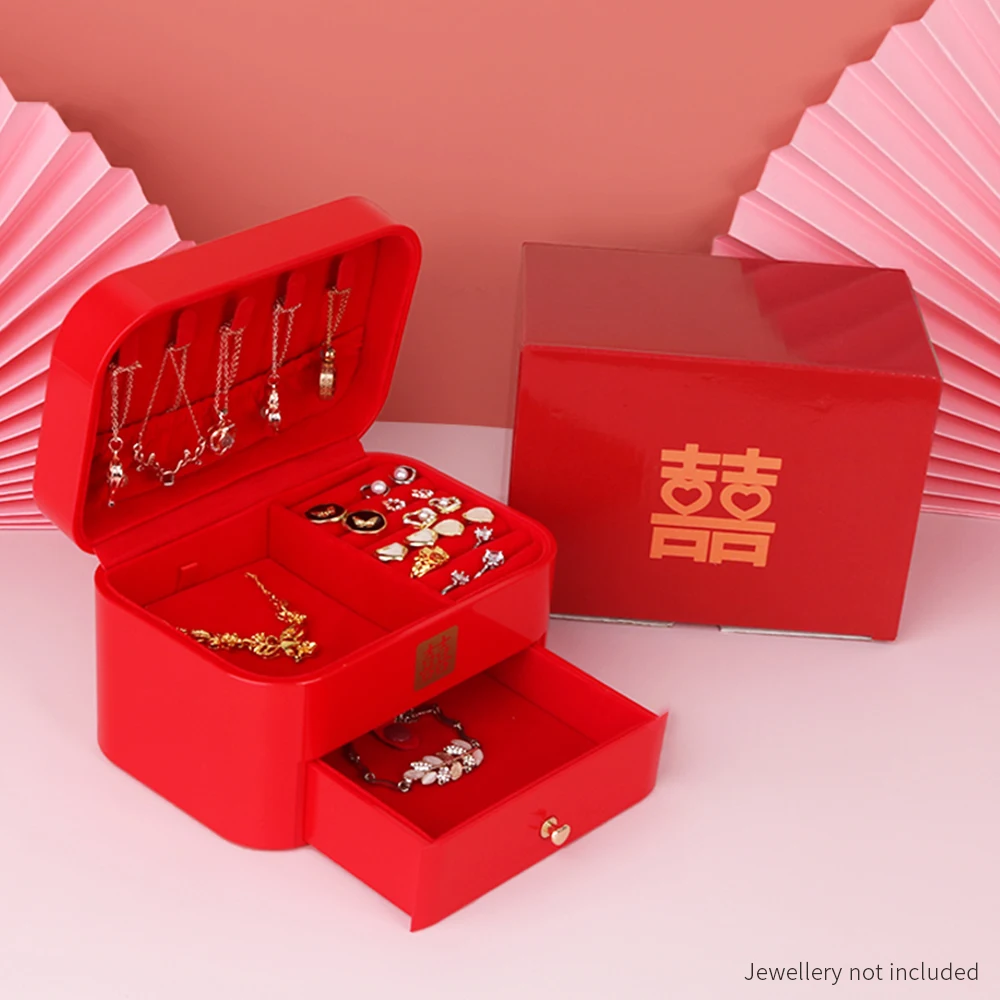 

Шкатулка для свадебных украшений в китайском стиле, красная лакированная подарочная коробка для невесты, традиционные винтажные свадебные аксессуары ручной работы