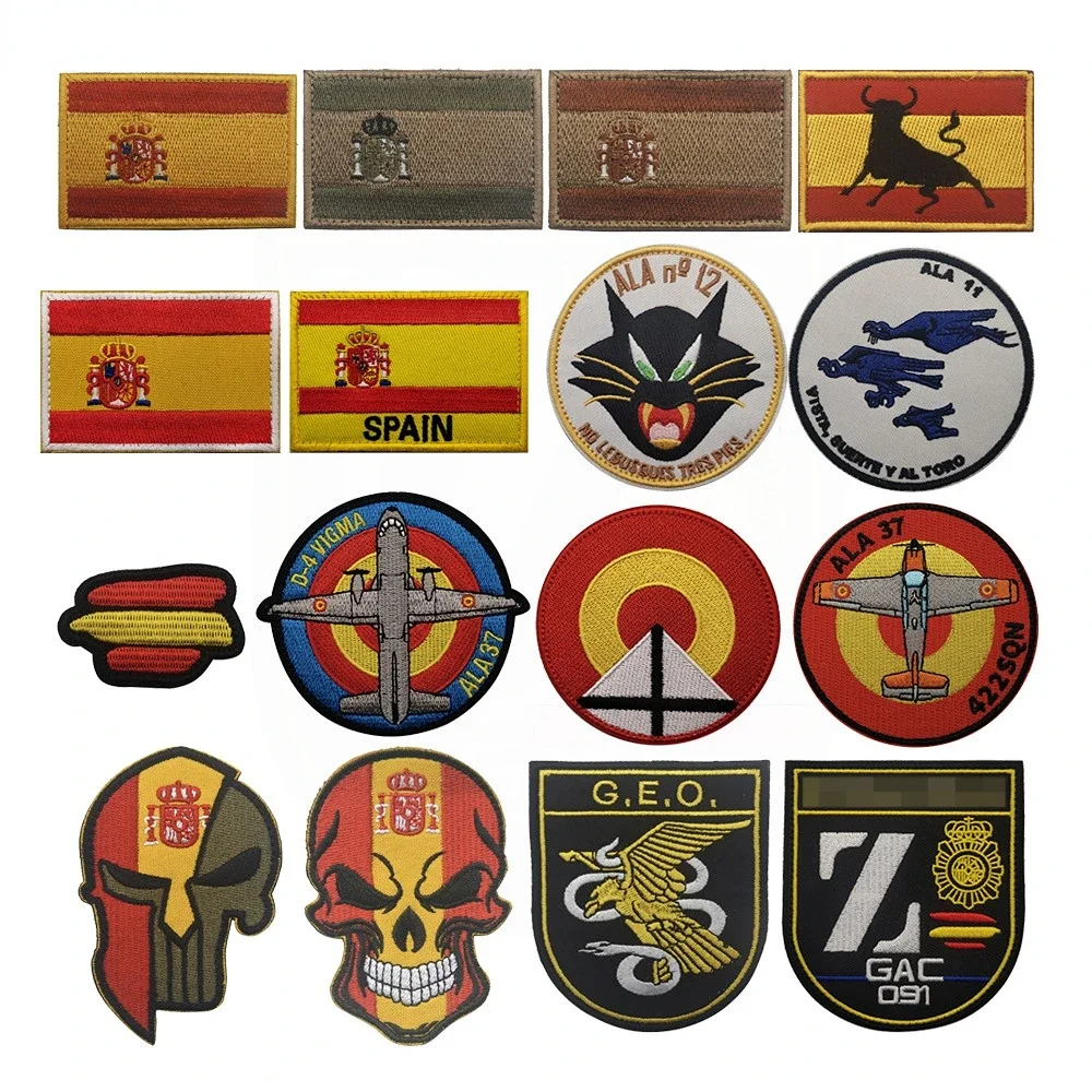 LIBERWOOD Spain Flag Embroidery Patch Military Tactical Patches Skull Hook&Loop Badge Stickers Clothing Backpack Helmet Applique