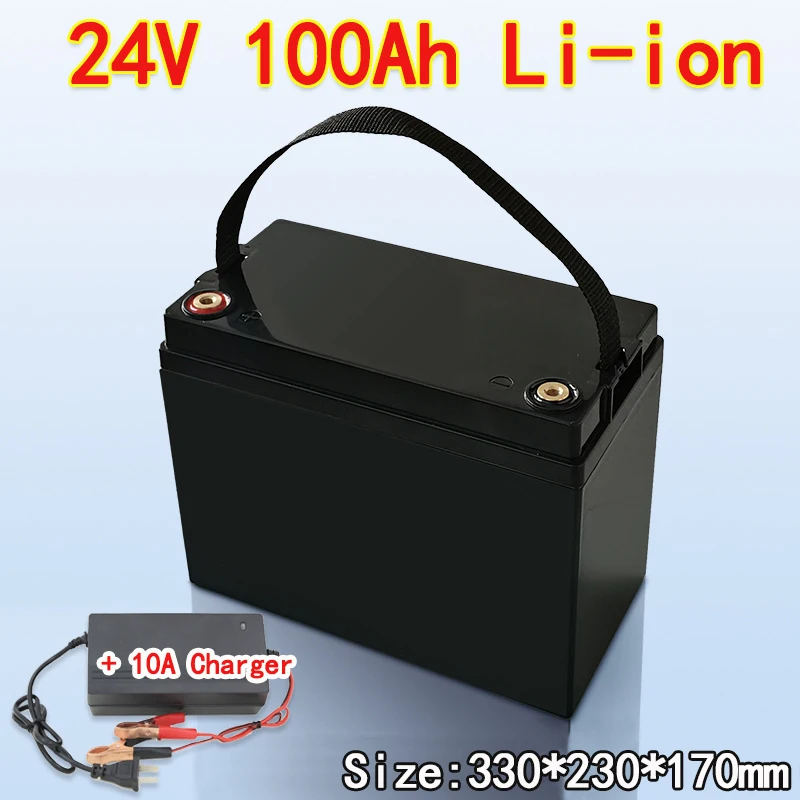 waterproof case 24v 100ah Li-ion Battery solar energy system Battery with BMS for RV solar energy storage + 10A charger