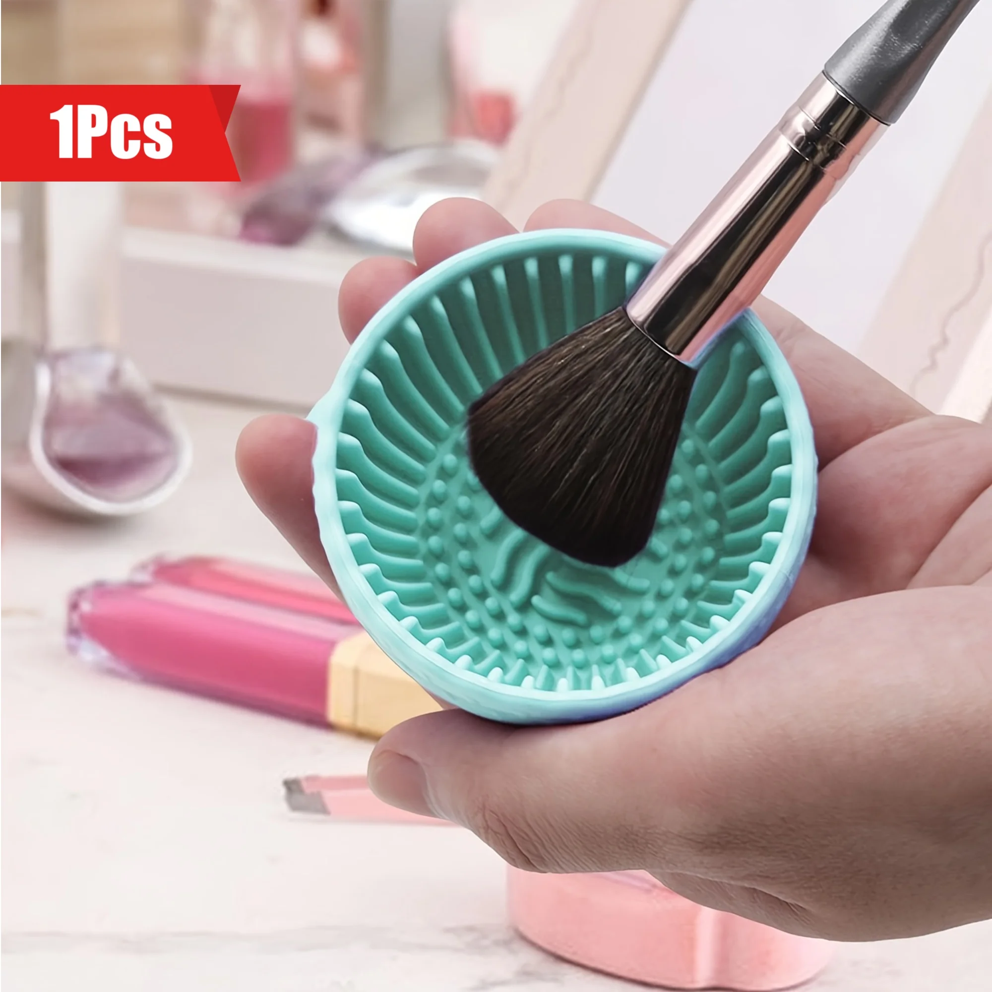 Uma almofada de limpeza de escova sem sabor com uma almofada de limpeza de escova, tigela de limpeza de escova de maquiagem de silicone para sobrancelha, blush, rosto
