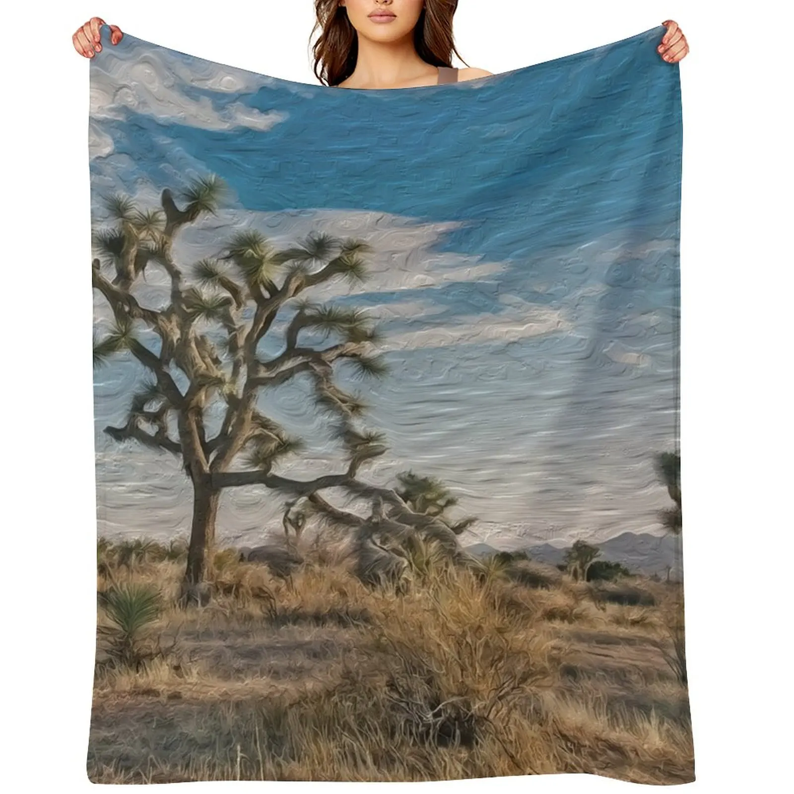 Digital Art Composition of Joshua Tree, Mojave Desert, California. Throw Blanket Stuffeds Beach Polar Furry Blankets