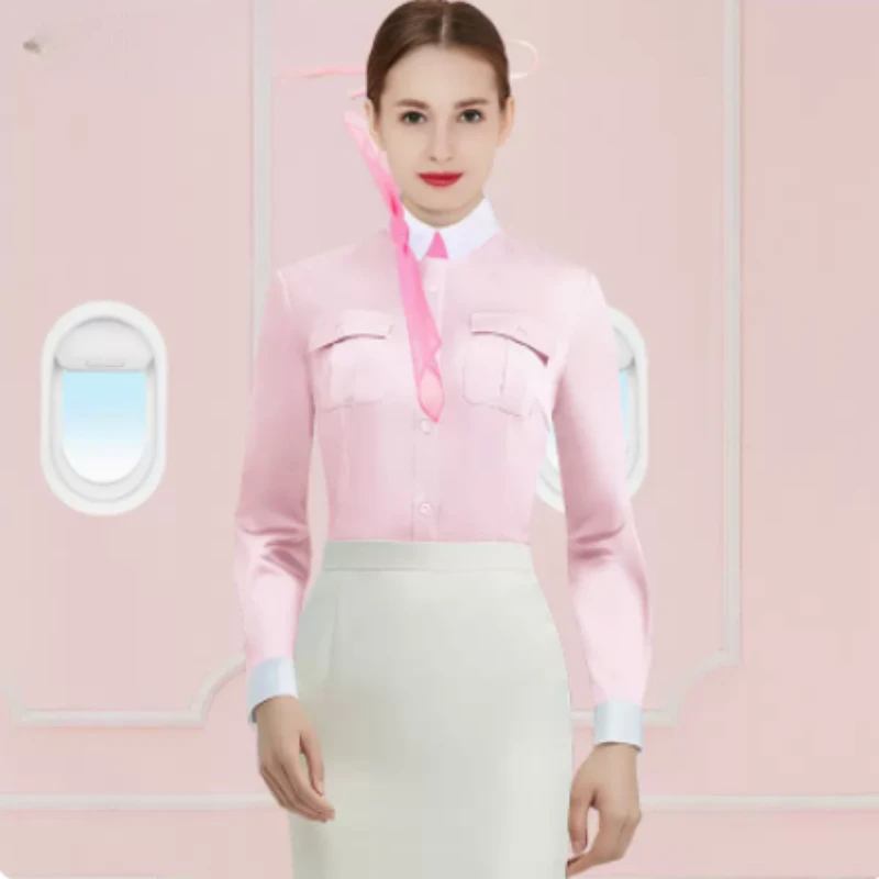 

Air Stewardess Uniform Summer Suit Flight Attendant Professional Dress Female Beautician Long Sleeve Skirt High-end