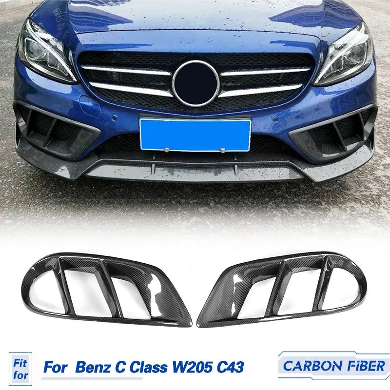 Car Front Bumper Air Vent Cover Trim Carbon Fiber for Mercedes Benz C Class W205 Sport C43 AMG 2015-2018 Fog Grill Frame FRP