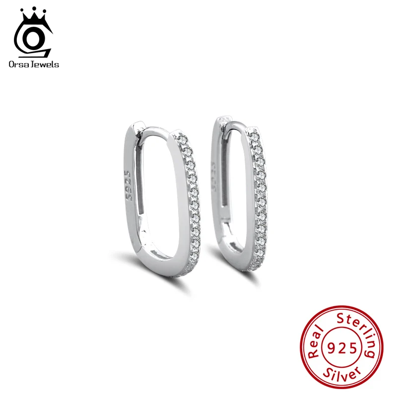 

ORSA JEWELS Brilliant 925 Sterling Silver 5A Cubic Zirconia Hoop Earrings Simple Hoop Ear for Women Party Fine Jewelry APE24