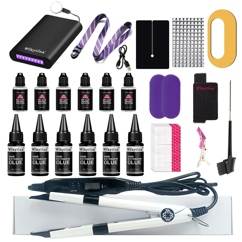 

Complete V Light Hair Extension Kit with UV Glue and Tools for Salon Quality Extensions Including Hair Extension Machine and App