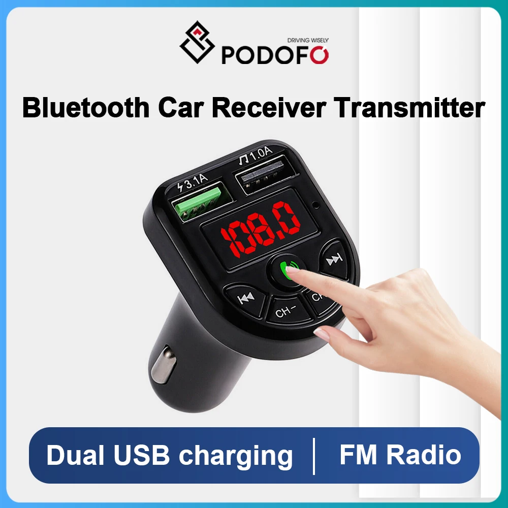 Podofo Car Mp3 Player Double Fast Charger Usb Fm Bluetooth Receiver Compatible With Transmitter Fm Memory Usb Car Kit