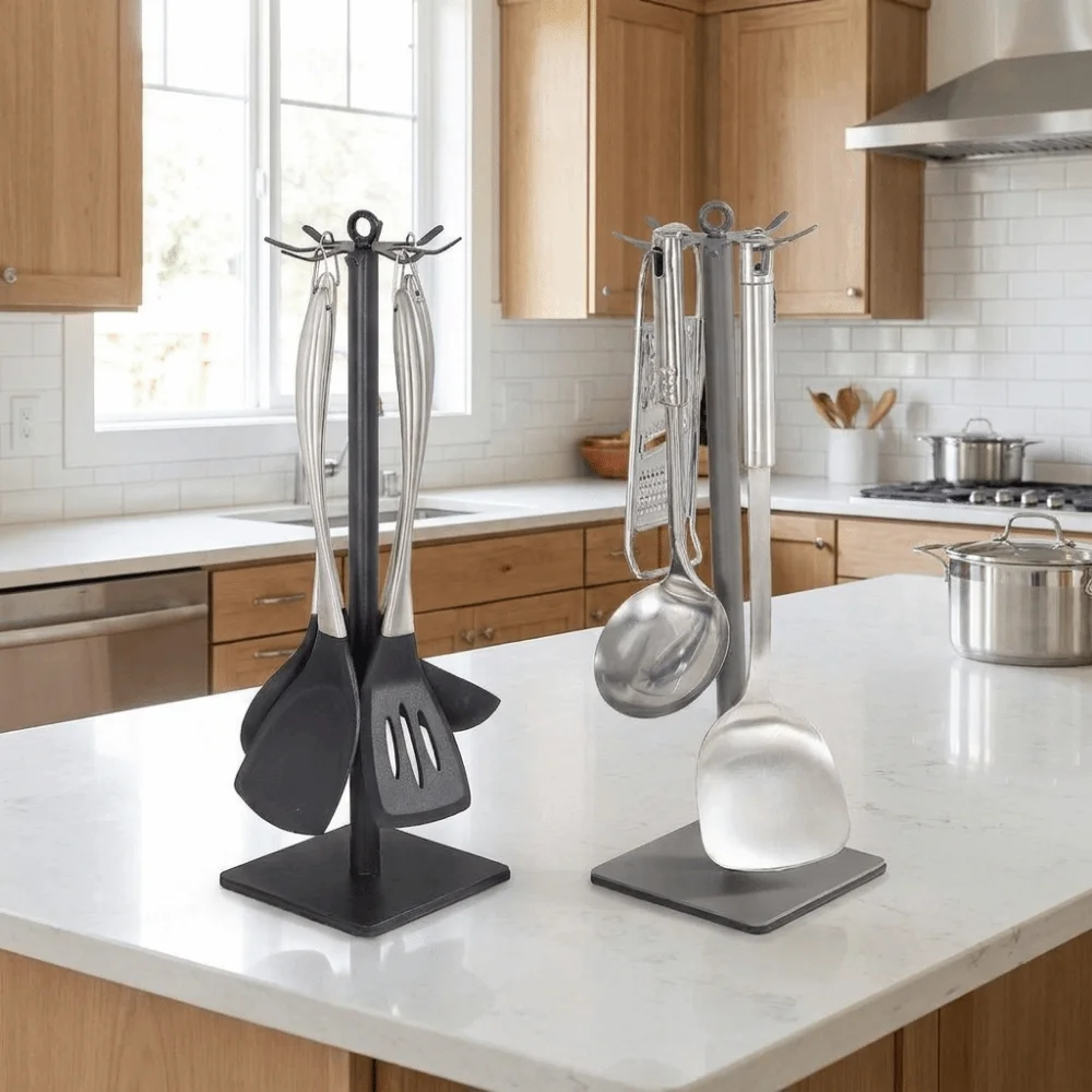 8 Hooks Rotating Spatula Rack Movable Space Saving Spoon Hanging Rack Anti Slip Stable Base Kitchen Utensil Stand Utensils