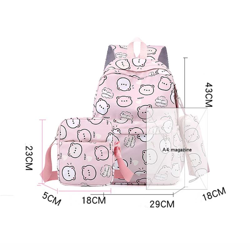 2024 NEW Korean fresh teddy bear printed women's backpackHigh quality cartoon school bags for teenage girls Student Mochila sac