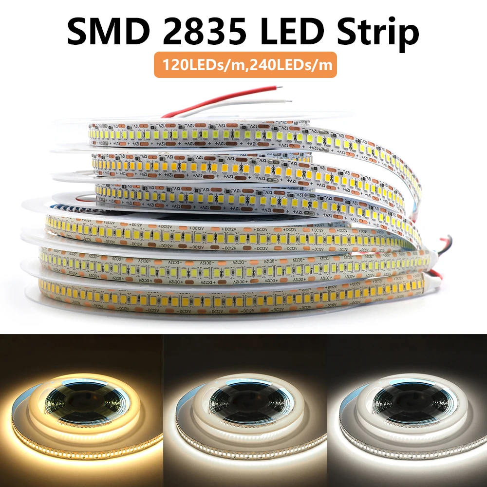 12V LED Strip Light 5m SMD 2835 120LED/m 240LED/m Self Adhesive Flexible Tape Ribbon Home Decorations Light Kitchen Cabinet Lamp