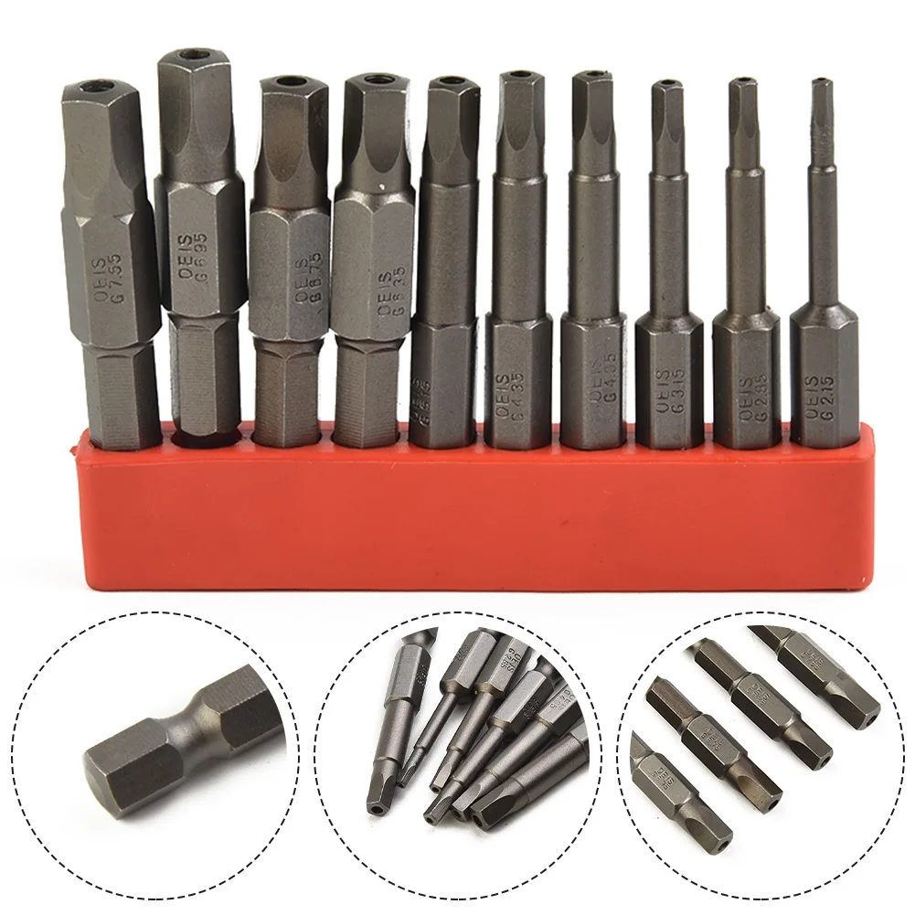 10Pcs Set 50mm Pentagonal Screwdriver Magnetic 1 4Inch Hex Shank 2.15-7.35mm Steel Pentagonal Screwdriver Power Hand Tools