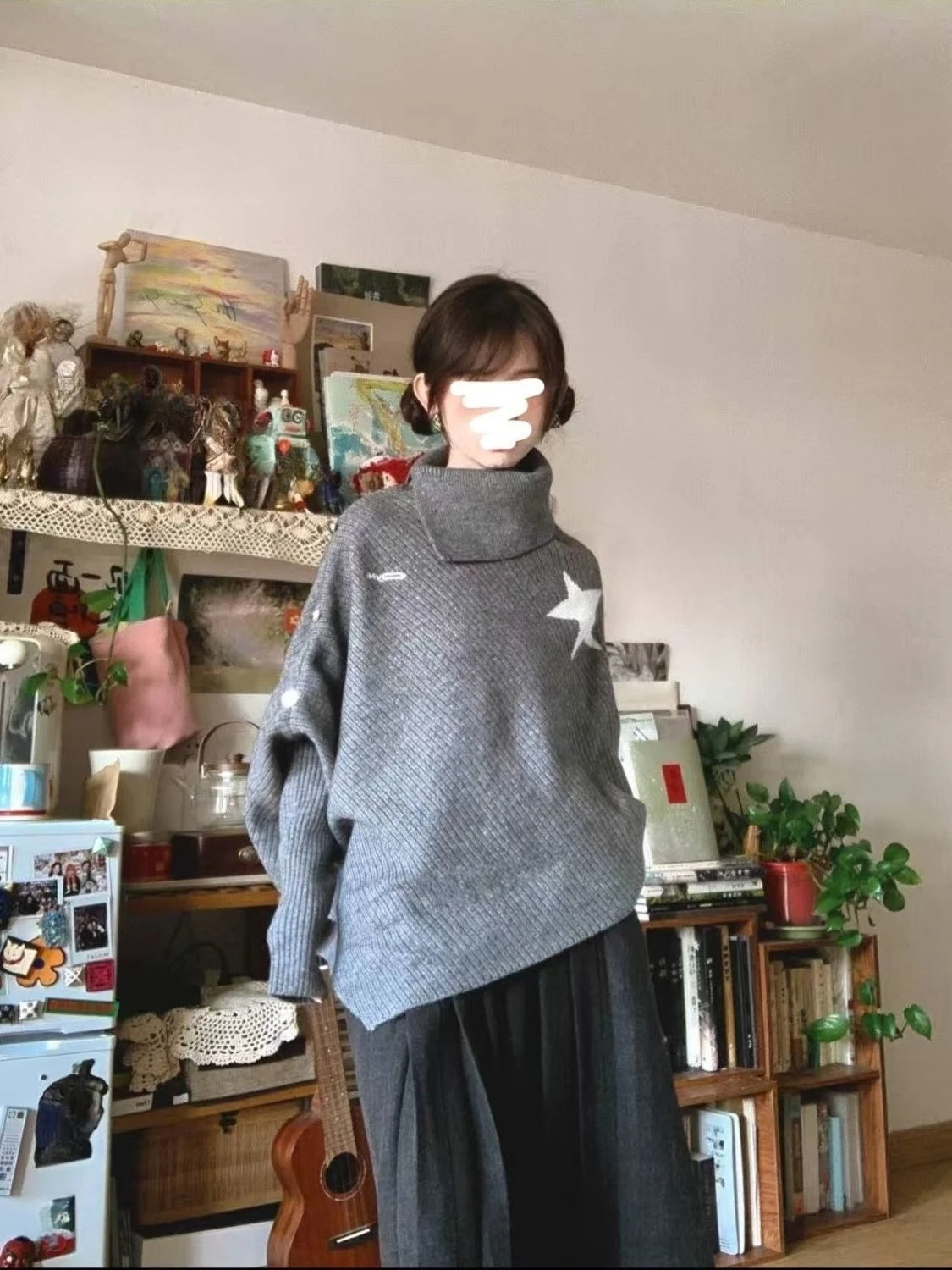 Y2K Irregular Style Korean Sweaters Lapel Long Sleeve Pullovers Star Print Jumper Casual Elegant Chic Tops Girl Streetwear 2025