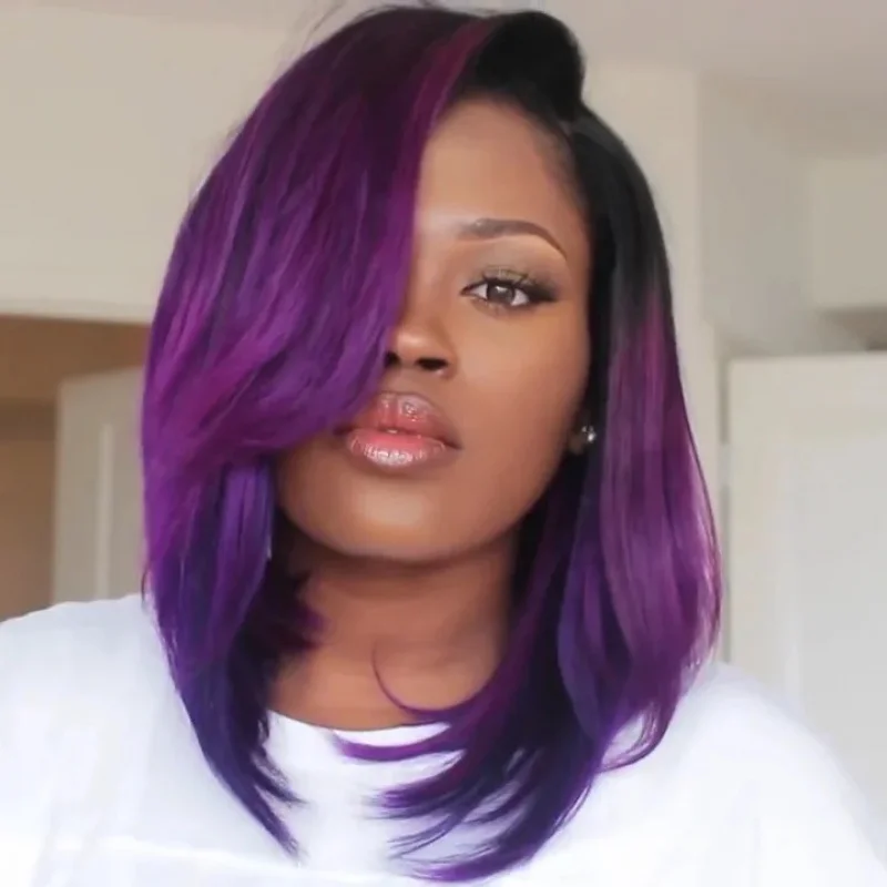 

Новый европейский и американский женский парик с фиолетовым градиентом, средняя часть, голова Бобо, слегка вьющиеся, средней длины, высокотемпературное волокно