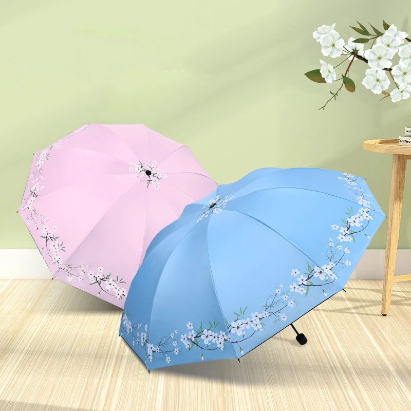 Foldable Umbrella Non-auto 10 Ribs UV Parasol Windproof Rainproof Sunshade Beach Umbrella 107cm Large Diameter Outdoor Rain Gear