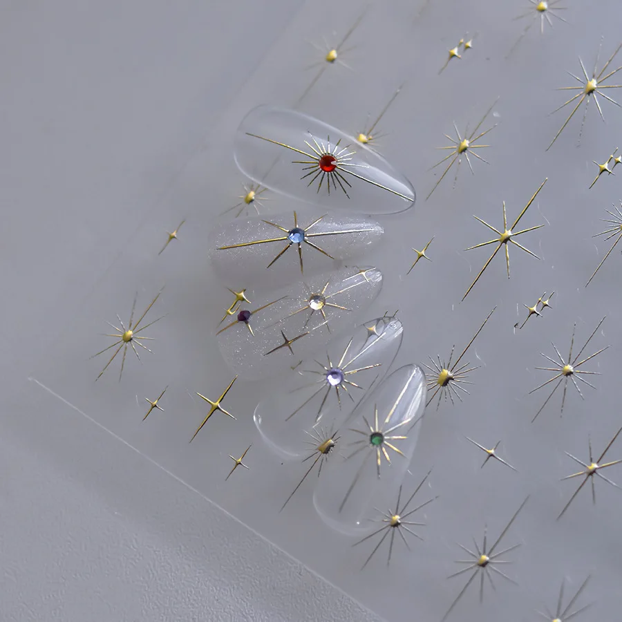 1Pc 5D Goud Zilver Laser Starlight Nail Art Stickers Y2K Bronzing Ster Lijm Slider Nail Art Decoraties Manicure Decals