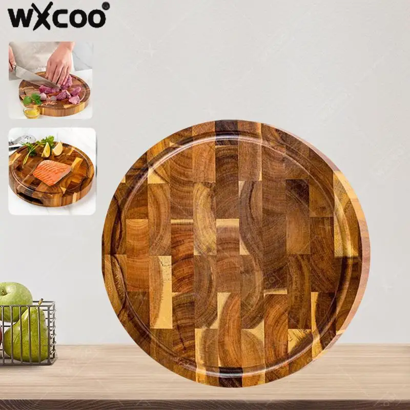 WXCOO Acaci Round Wood Cutting Board Food Grade Chopping Board Double-sided for Meat Vegetables Bread Kitchen Gadget