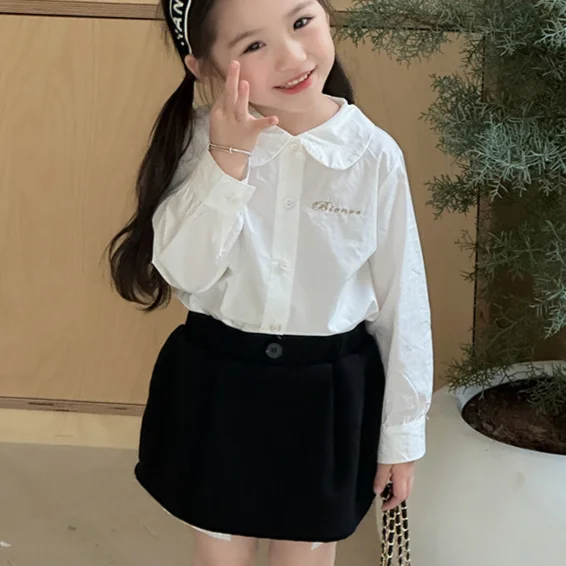 Girls Skirts 2024 Autumn New Childrens Clothes Girls Baby Korean Style Black and White Anti-slip Skirt Casual Simple Match