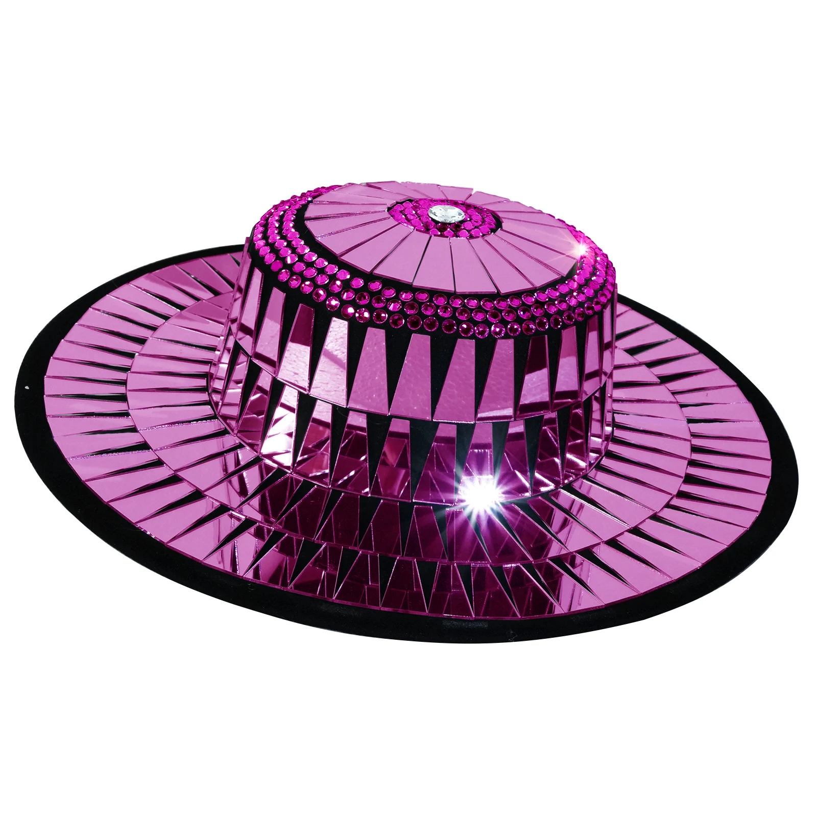 

Shiny Diamondencrusted Round Jazz Black Mirror Cap Stage Birthday Party Performance Ball Dance Singer Costume Change Queenoutfit