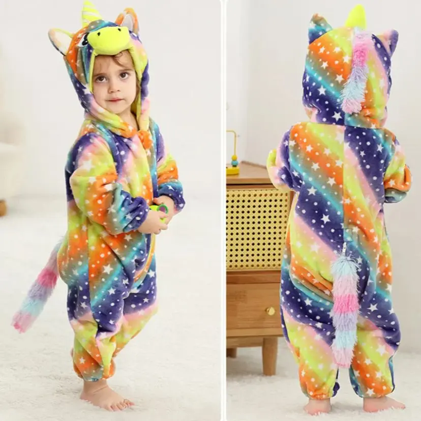 Autumn Winter Flannel Crawling Suits Baby Pajamas Children's Flannel Animal Jumpsuits