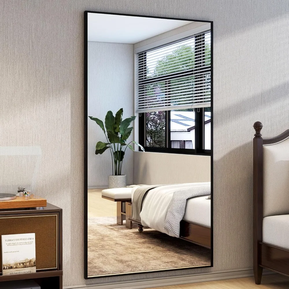 Espelho de comprimento total de 34 "x 76" com suporte, espelho de chão retangular grande para quarto, sala de estar ou armário, montado na parede ou independente