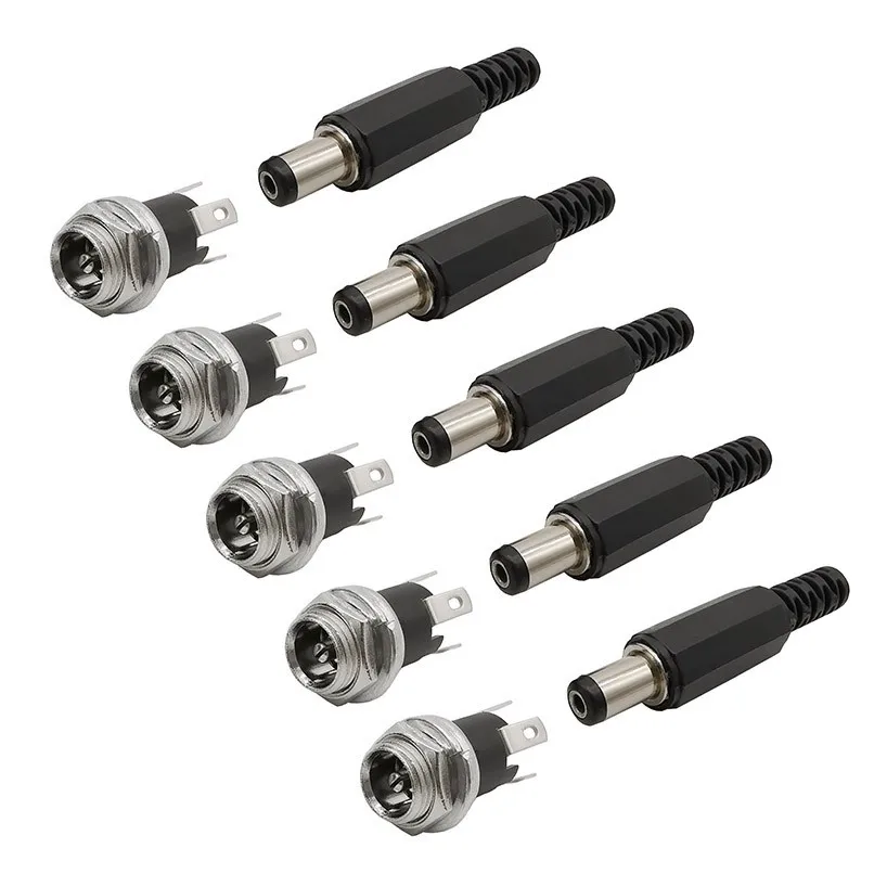 DC Power Connectors, 10 Pairs 5 5 x 2 1mm, Metal Male Female Plug Socket for Panel Mounting, Reliable Connection