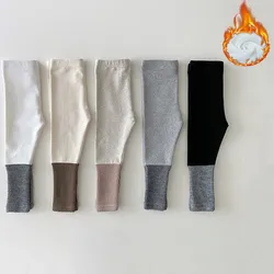 Mallas cálidas de forro polar acanalado para niños y niñas, pantalones informales de empalme de algodón para bebés, pantalones de terciopelo a la moda para niños, Otoño e Invierno