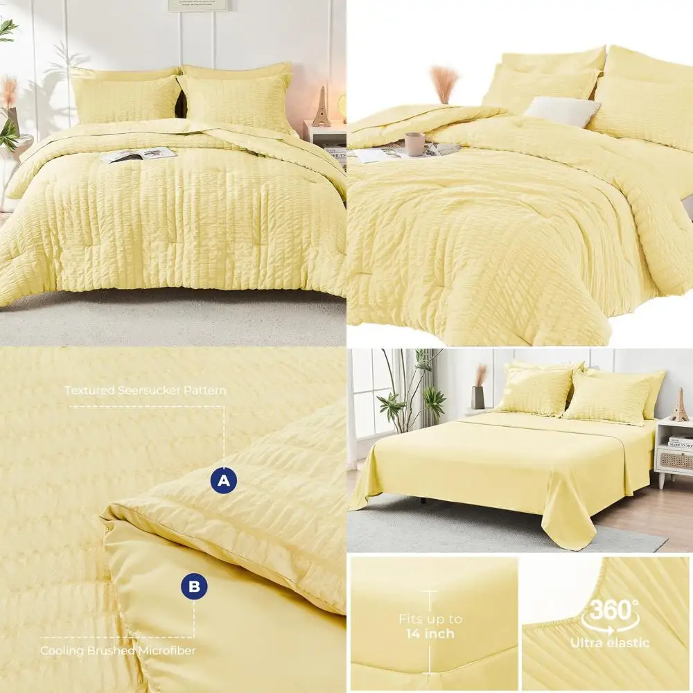 

Комплект одеял из желтого хлопка из 7 предметов: всесезонное роскошное постельное белье с простынями, наволочками и шамс