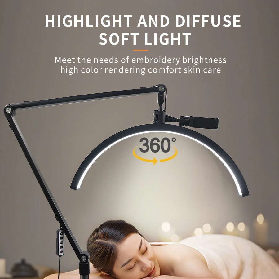 Imagem -04 - Half Moon Lamp For Lashes With Wheel Fotografia Video Light Ring Beauty Eyebrow Tattoo Lip Salon Studio Fill Lighting 36w