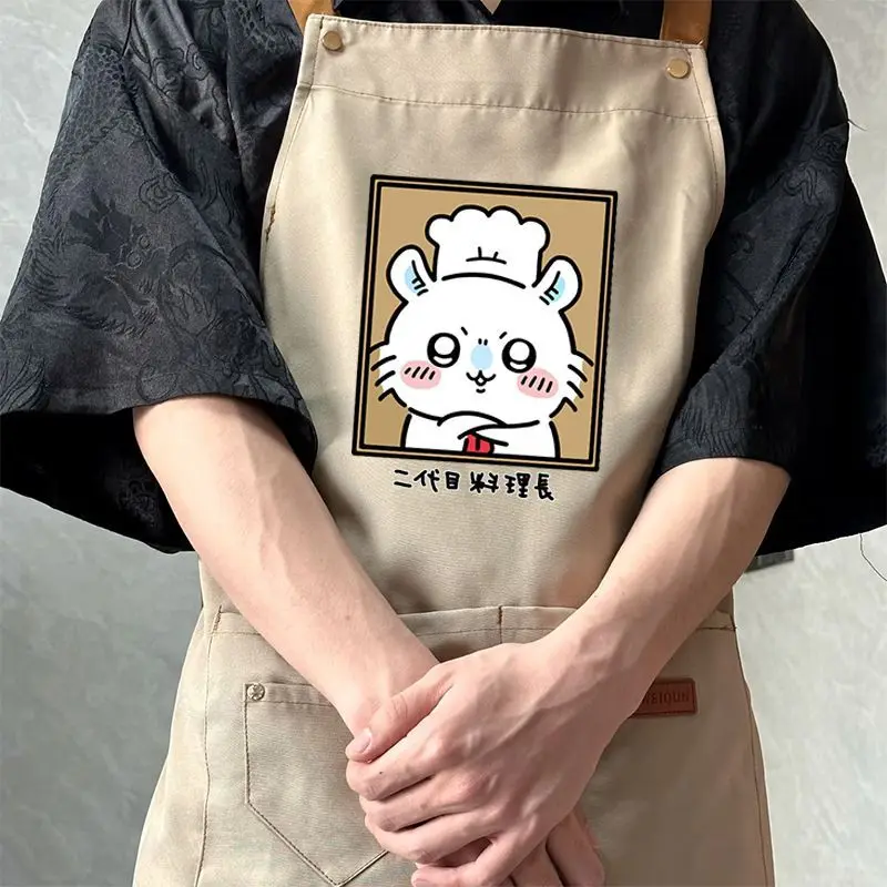 Kawaii Chiikawa Momonga Usagi Waterproof Oil-Proof Cooking Apron with Pockets Cute Anime Cartoon Holiday Gifts Toys for Women