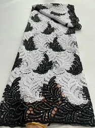 2025 High Quality White Black Water Soluble Lace Fabric Sequins African Nigeria Guipure Cord Lace Fabric For Party Dress PR25153
