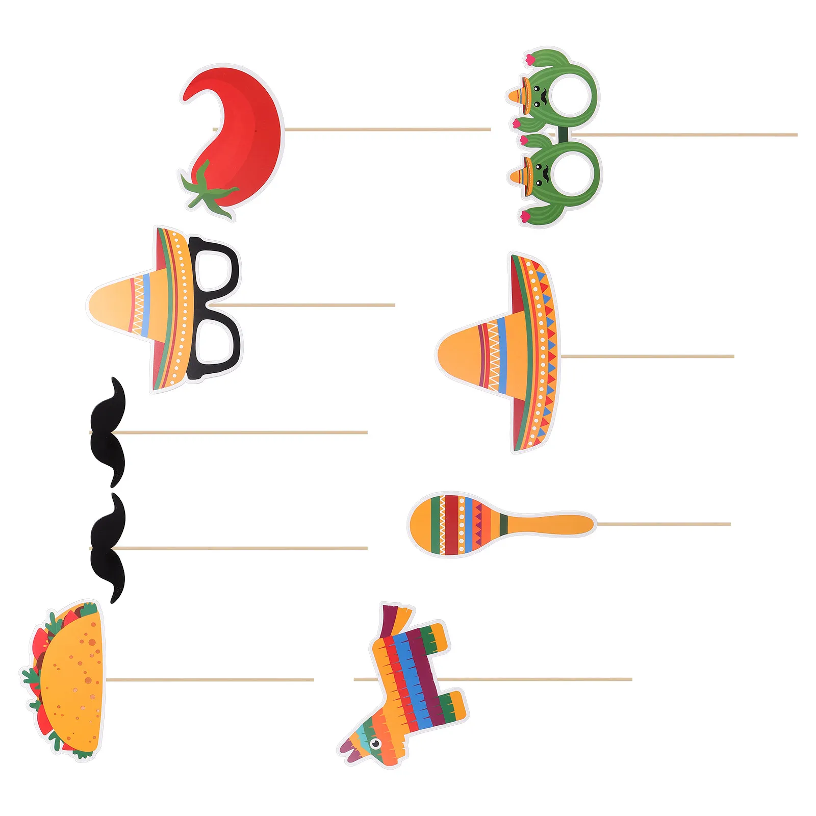 

9Pcs Carnival Photo Props Hat Mustache Lightweight Paper Wood Handheld Decor Mexican Fiesta Party Photo Booth Supplies Festival