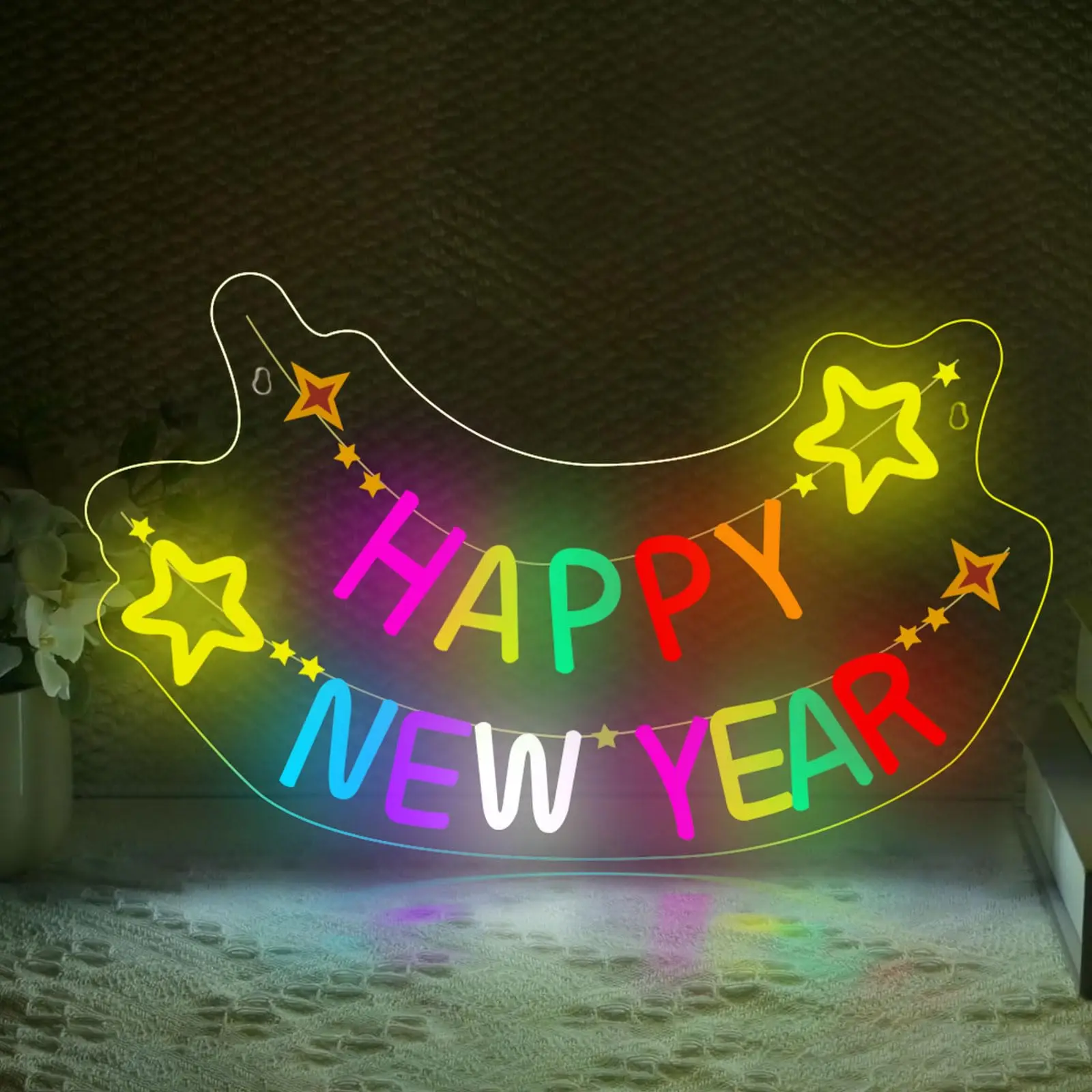 

С Новым годом Неоновая вывеска Празднование праздника Светодиодная неоновая вывеска Новогодний неоновый свет со звездами Подарки для семейной вечеринки Декор Новый год